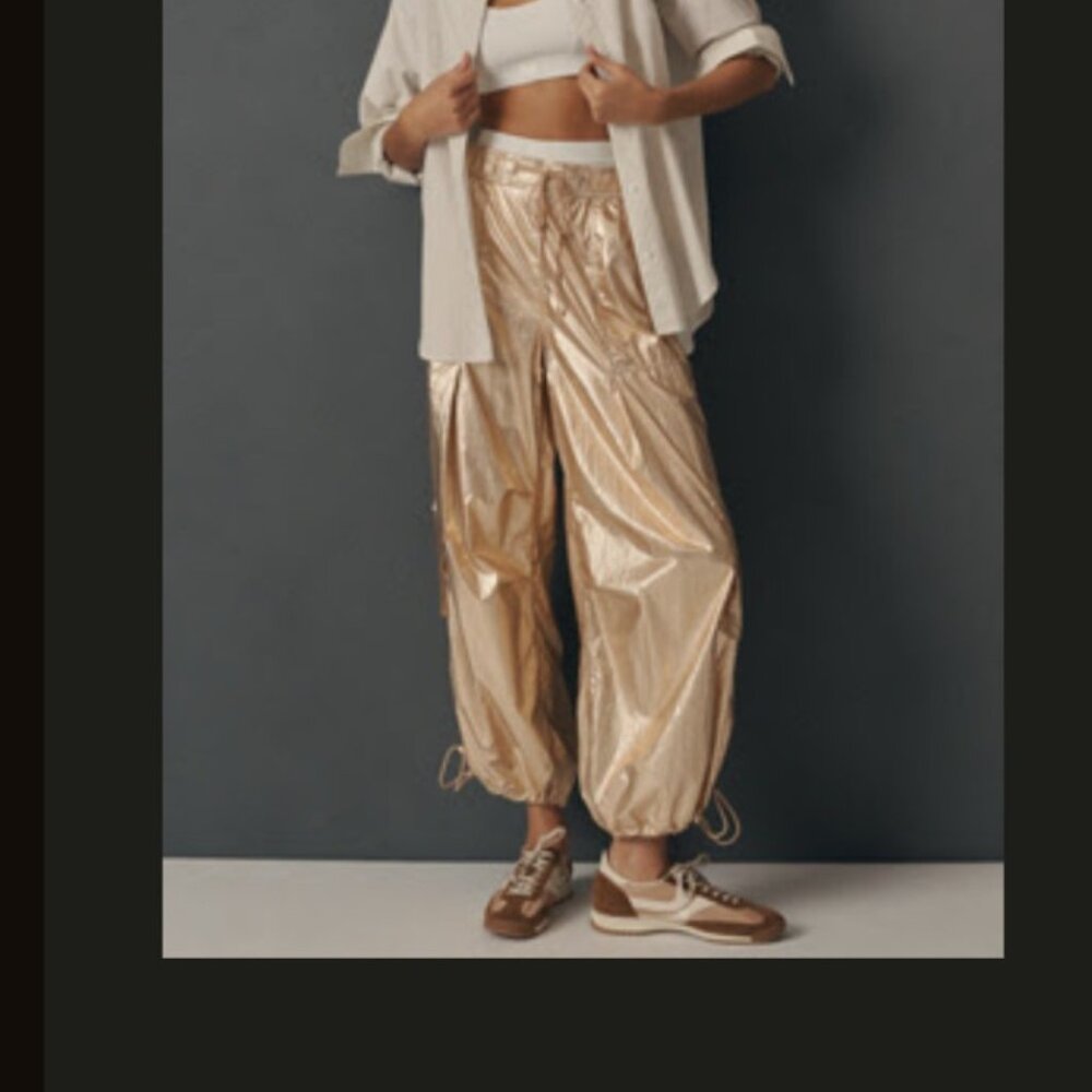 Daily Practice by Anthropologie Base Jump Parachute Pants: Metallic Edition Rose